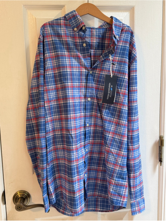Vineyard Vines Other - Boys Vineyard Vines Button Down Shirt Size L Blue Red Plaid - NWT